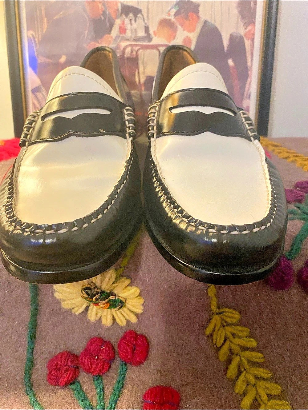 Weejuns Color Block Leather Loafers in Black & White